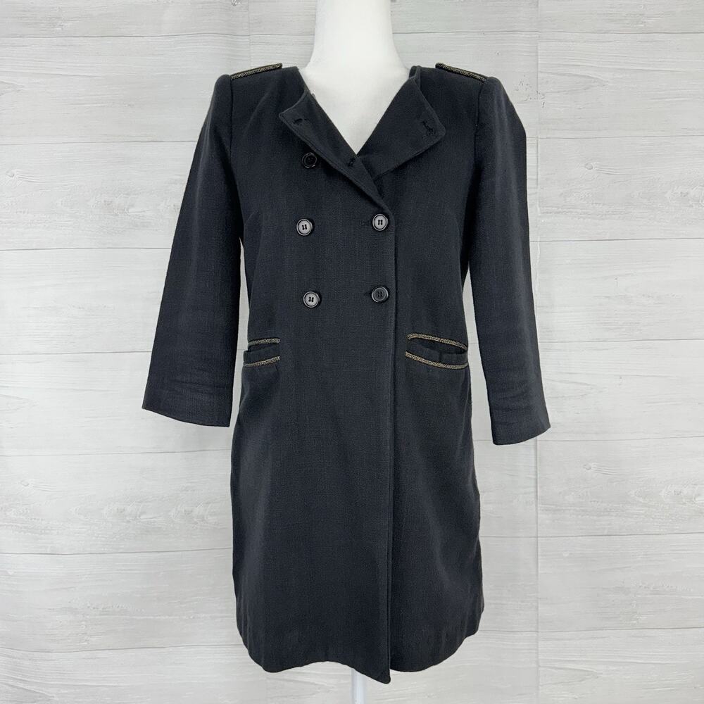 MAJE Double Breasted‎ Coat Jacket Size 38 US M Military Black Preppy Academia
